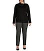 Color:Black - Image 3 - Plus Size Long Sleeve Envelope Zip Neck Sweater