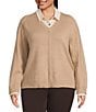 Investments Plus Size Long Sleeve Point Collar Twofer Sweater, Color:Coca Mocha Heather - Image 1