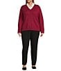 Investments Plus Size Long Sleeve Point Collar Twofer Sweater, Color:Rumba Red - Image 3