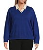Investments Plus Size Long Sleeve Point Collar Twofer Sweater, Color:Bellwether Blue - Image 1