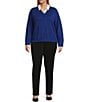 Investments Plus Size Long Sleeve Point Collar Twofer Sweater, Color:Bellwether Blue - Image 3