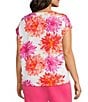 Investments Plus Size Magenta Chrysanthemum Print Cap Sleeve Boat Neck Rory Knit Tee - Image 4