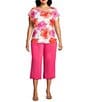Investments Plus Size Magenta Chrysanthemum Print Cap Sleeve Boat Neck Rory Knit Tee - Image 5