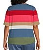 Color:Multi Stripe - Image 2 - Plus Size Multi Stripe Short Sleeve Crew Neck Knit Top