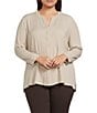 Investments Plus Size Nora Long Sleeve Y-Neck Drapey Twill Blouse - Image 5