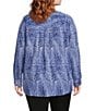 Investments Plus Size Nora Mazarine Scroll Long Sleeve Y-Neck Drapey Twill Blouse, Color:Mazarine Scroll - Image 2