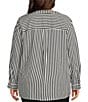 Investments Plus Size Nora Stripe Long Sleeve Y-Neck Drapey Twill Blouse, Color:Black/White Stripe - Image 2