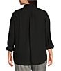 Color:Black - Image 2 - Plus Size Olivia Point Collar Long Sleeve Button Front Roll-Tab Utility Blouse