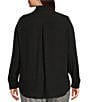 Color:Black - Image 5 - Plus Size Olivia Point Collar Long Sleeve Button Front Roll-Tab Utility Blouse