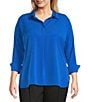 Color:Victoria Blue - Image 1 - Plus Size Paige Point Collar 3/4 Sleeve Adjustable Cuff Top