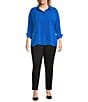 Color:Victoria Blue - Image 3 - Plus Size Paige Point Collar 3/4 Sleeve Adjustable Cuff Top
