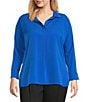 Color:Victoria Blue - Image 4 - Plus Size Paige Point Collar 3/4 Sleeve Adjustable Cuff Top