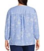 Investments Plus Size Paired Stripe Mixed Print 3/4 Sleeve Split Round Neck Blouse - Image 2