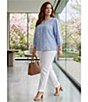Investments Plus Size Paired Stripe Mixed Print 3/4 Sleeve Split Round Neck Blouse - Image 5