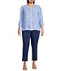 Investments Plus Size Paired Stripe Mixed Print 3/4 Sleeve Split Round Neck Blouse - Image 3