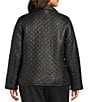 Investments Plus Size Platinum Suiting Quilted Genuine Lamb Leather Point Collar Button Front Long Sleeve Jacket, Color:Black - Image 3