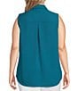 Color:Deep Lagoon - Image 2 - Plus Size Point Collar Sleeveless Button Tie Front Top