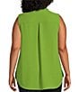 Color:Kelp Forest - Image 2 - Plus Size Point Collar Sleeveless Button Tie Front Top