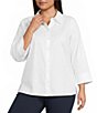 Investments Plus Size Rachel 3/4 Sleeve Point Collar Button Front Shirt - Image 1