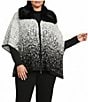 Investments Plus Size Removeable Faux Fur Collar Two-Way Zip Front Salt Pepper Sweater Poncho, Color:Salt/Pepper - Image 1