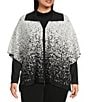 Investments Plus Size Removeable Faux Fur Collar Two-Way Zip Front Salt Pepper Sweater Poncho, Color:Salt/Pepper - Image 2