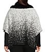 Investments Plus Size Removeable Faux Fur Collar Two-Way Zip Front Salt Pepper Sweater Poncho, Color:Salt/Pepper - Image 3