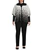 Investments Plus Size Removeable Faux Fur Collar Two-Way Zip Front Salt Pepper Sweater Poncho, Color:Salt/Pepper - Image 6
