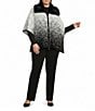 Investments Plus Size Removeable Faux Fur Collar Two-Way Zip Front Salt Pepper Sweater Poncho, Color:Salt/Pepper - Image 5