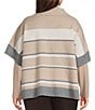Investments Plus Size Removeable Faux Fur Collar Two-Way Zip Front Stripe Sweater Poncho, Color:Coca Mocha Stripe - Image 4