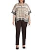 Investments Plus Size Removeable Faux Fur Collar Two-Way Zip Front Stripe Sweater Poncho, Color:Coca Mocha Stripe - Image 6