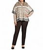 Investments Plus Size Removeable Faux Fur Collar Two-Way Zip Front Stripe Sweater Poncho, Color:Coca Mocha Stripe - Image 5
