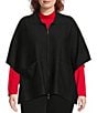 Investments Plus Size Removeable Faux Fur Collar Two-Way Zip Front Sweater Poncho, Color:Black - Image 2