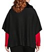 Investments Plus Size Removeable Faux Fur Collar Two-Way Zip Front Sweater Poncho, Color:Black - Image 3