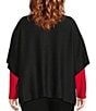 Investments Plus Size Removeable Faux Fur Collar Two-Way Zip Front Sweater Poncho, Color:Black - Image 4