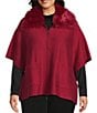 Investments Plus Size Removeable Faux Fur Collar Two-Way Zip Front Sweater Poncho, Color:Rumba Red - Image 1