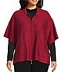 Investments Plus Size Removeable Faux Fur Collar Two-Way Zip Front Sweater Poncho, Color:Rumba Red - Image 2