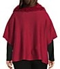 Investments Plus Size Removeable Faux Fur Collar Two-Way Zip Front Sweater Poncho, Color:Rumba Red - Image 3