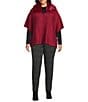 Investments Plus Size Removeable Faux Fur Collar Two-Way Zip Front Sweater Poncho, Color:Rumba Red - Image 5