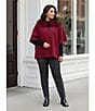 Investments Plus Size Removeable Faux Fur Collar Two-Way Zip Front Sweater Poncho, Color:Rumba Red - Image 8