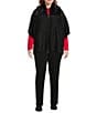 Investments Plus Size Removeable Faux Fur Collar Two-Way Zip Front Sweater Poncho, Color:Black - Image 5