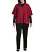 Investments Plus Size Removeable Faux Fur Collar Two-Way Zip Front Sweater Poncho, Color:Rumba Red - Image 6