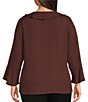 Color:Bitter Chocolate - Image 2 - Plus Size Riley Woven Cascading Ruffle V-Neck 3/4 Sleeve Top
