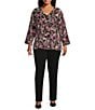 Color:Floral Sprigs - Image 3 - Plus Size Riley Woven Floral Sprigs Cascading Ruffled V-Neck 3/4 Sleeve Top