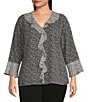 Color:Shadow Check - Image 1 - Plus Size Riley Woven Shadow Check Cascading Ruffled V-Neck 3/4 Sleeve Top