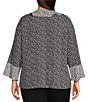 Color:Shadow Check - Image 2 - Plus Size Riley Woven Shadow Check Cascading Ruffled V-Neck 3/4 Sleeve Top