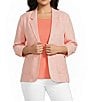 Investments Plus Size Scratch Pattern 3/4 Ruched Sleeve Notch Lapel Lined Button Front Blazer - Image 1