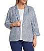 Investments Plus Size Scratch Pattern 3/4 Ruched Sleeve Notch Lapel Lined Button Front Blazer - Image 5