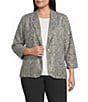 Investments Plus Size Scratch Pattern 3/4 Ruched Sleeve Notch Lapel Lined Button Front Blazer - Image 1