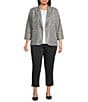 Investments Plus Size Scratch Pattern 3/4 Ruched Sleeve Notch Lapel Lined Button Front Blazer - Image 3