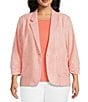 Investments Plus Size Scratch Pattern 3/4 Ruched Sleeve Notch Lapel Lined Button Front Blazer - Image 1